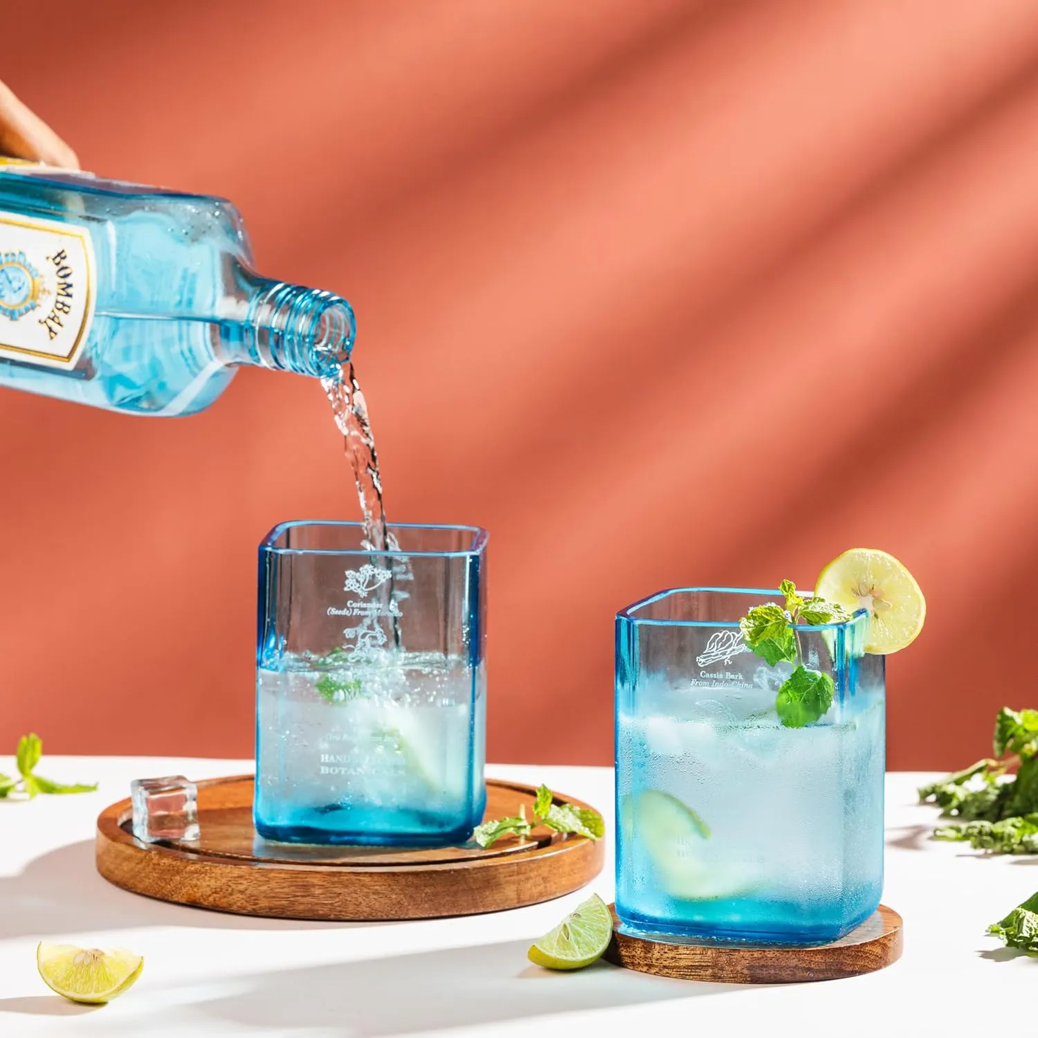 Upcycled Bombay Sapphire Glasses Set of 2 with Velvet Gift Box | Eco-friendly Glassware Handcrafted from Gin Bottles | Ideal for Gin, Whiskey, Juices, Smoothies, Cocktails