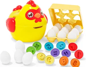 Upgraded 24 PCS Set Color & Shape Matching Eggs with Carton Sorter Puzzle Game, Motor Skills Sorting Toy, Early Learning Fine Motor Skill Travel Gift for Toddlers, Kids, Boys, and Girls