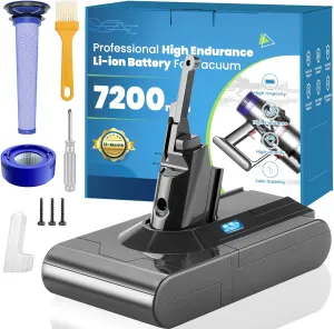 Upgraded 7200mAh V8 Battery Replacement, 25.2V High Capacity Battery Perfectly Compatible with Dyson V8 Animal/Motorhead/Absolute/Fluffy/SV10 Vacuum Cleaner with 2 Filters and 3 Screws Included