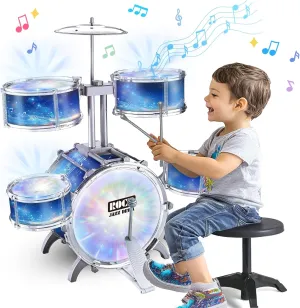 Upgraded Kids Drum Set for Toddlers 1-3, 5 Jazz Drum Kit with Lights and Vibration Control, Alloy Musical Instruments Toys Gifts for Boys Aged 3-5 4-6 5-7.