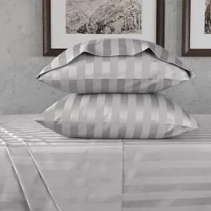 URBANHUT 800 Thread Count Egyptian Cotton Damask Striped King Size Sheets Set (4 Pc) - Ultra Soft & Smooth, Sateen Weave King Sheets, Luxury Hotel Sheets with 16" Deep Pocket - Silver Grey