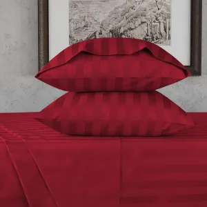 URBANHUT 800 Thread Count Egyptian Cotton Damask Striped King Size Sheets Set (4 Pc) - Ultra Soft & Smooth, Sateen Weave King Size Sheets, Luxury Hotel Sheets with 16" Deep Pocket - Burgundy