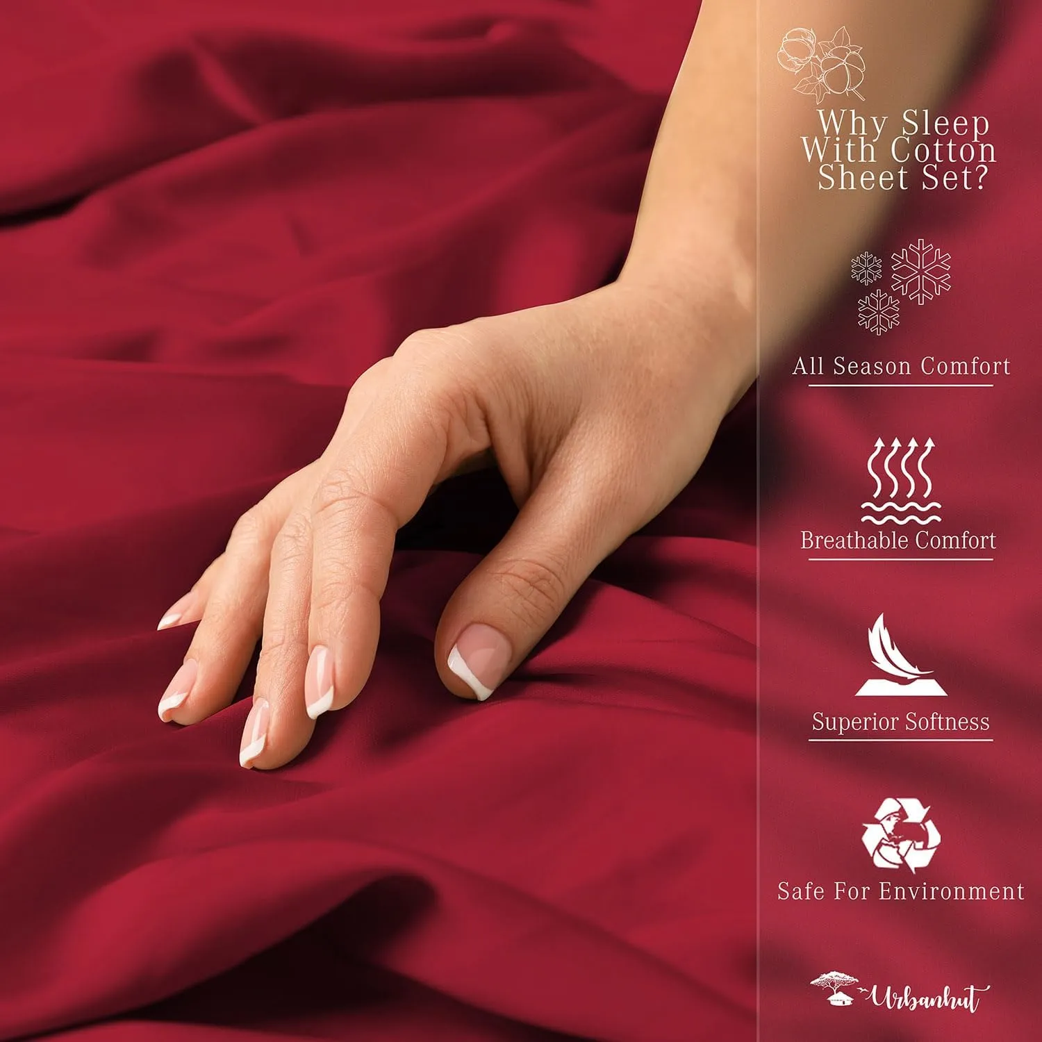 URBANHUT 800 Thread Count Egyptian Cotton Sheets Set King Size, Long Staple Sheets, Soft & Breathable, 4 Pc Bed Sheet Sets For King Size Bed, Luxury Hotel Sateen Sheets Fits 16" Deep Pocket - Burgundy