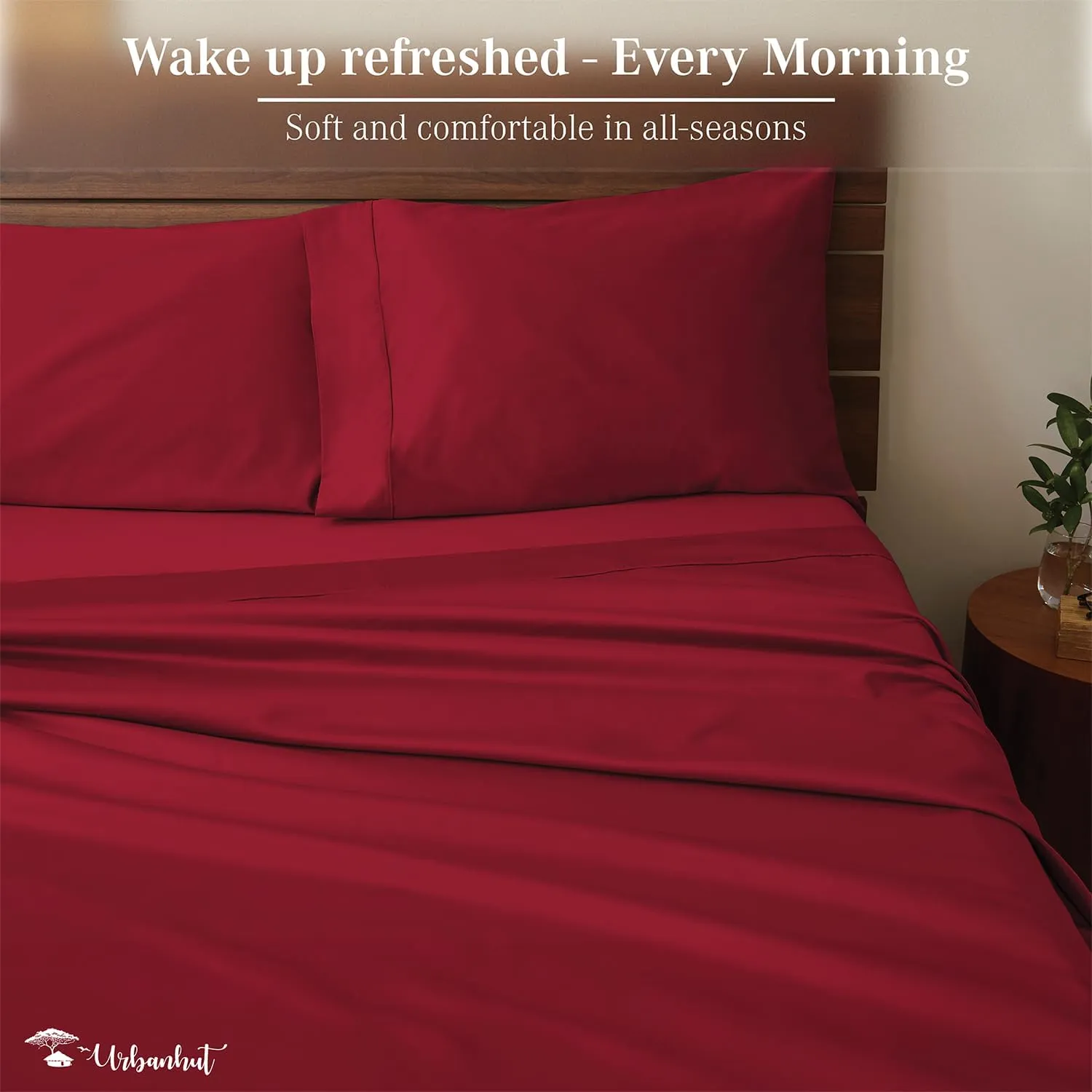 URBANHUT 800 Thread Count Egyptian Cotton Sheets Set King Size, Long Staple Sheets, Soft & Breathable, 4 Pc Bed Sheet Sets For King Size Bed, Luxury Hotel Sateen Sheets Fits 16" Deep Pocket - Burgundy