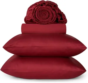 URBANHUT 800 Thread Count Egyptian Cotton Sheets Set King Size, Long Staple Sheets, Soft & Breathable, 4 Pc Bed Sheet Sets For King Size Bed, Luxury Hotel Sateen Sheets Fits 16" Deep Pocket - Burgundy