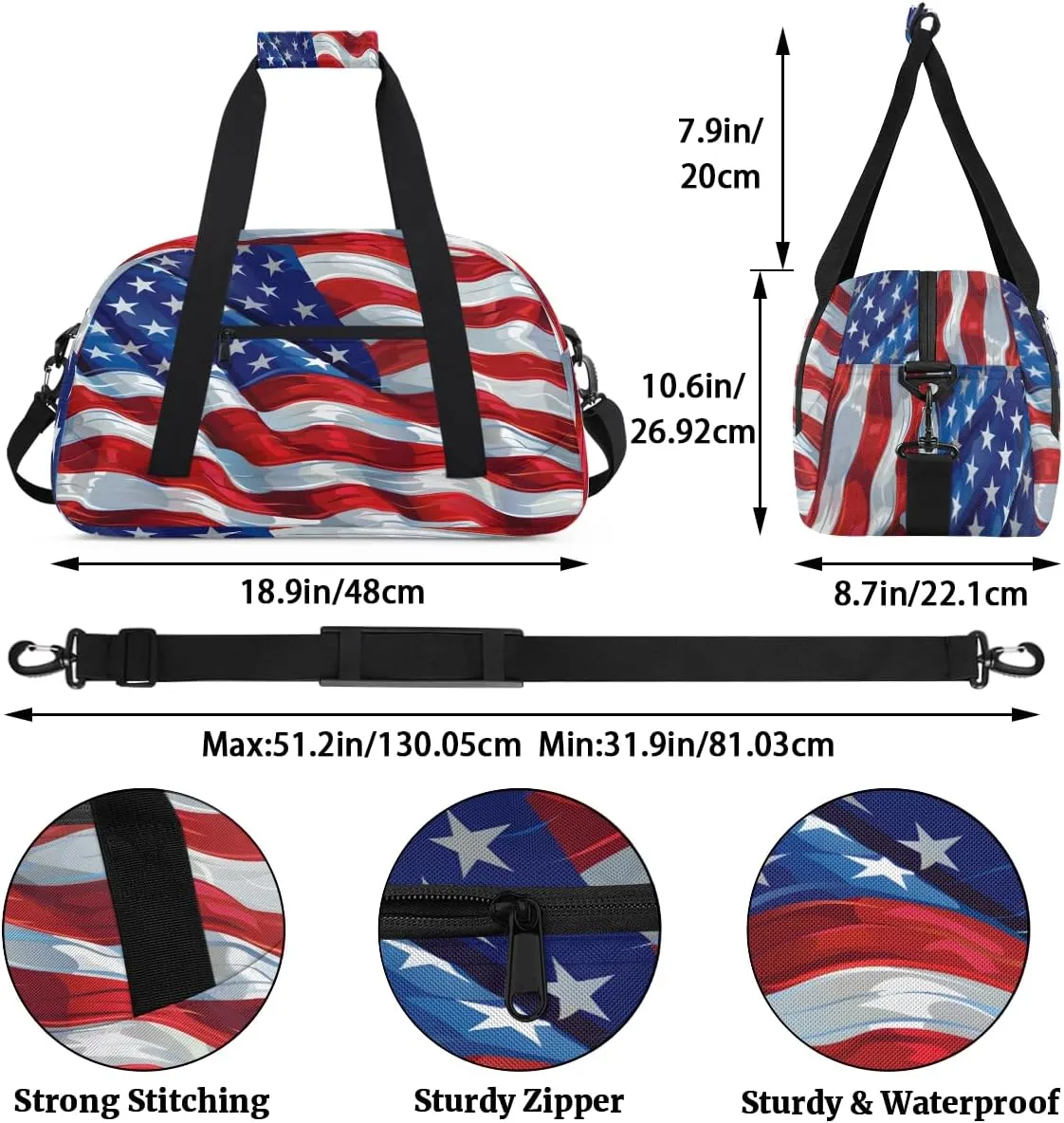 USA Flag Kids Overnighter Duffel Bags for Boys, Carry-On Size Sports Gym Bag with Front Zipper Pocket for School Practice or Overnight Travel Weekender Sleepover Tote Bag