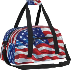 USA Flag Kids Overnighter Duffel Bags for Boys, Carry-On Size Sports Gym Bag with Front Zipper Pocket for School Practice or Overnight Travel Weekender Sleepover Tote Bag