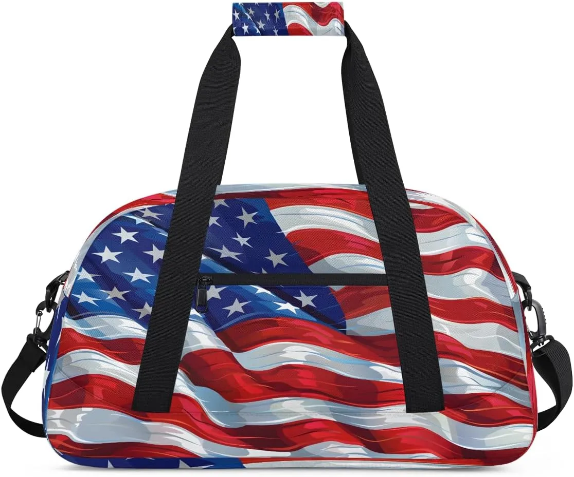 USA Flag Kids Overnighter Duffel Bags for Boys, Carry-On Size Sports Gym Bag with Front Zipper Pocket for School Practice or Overnight Travel Weekender Sleepover Tote Bag