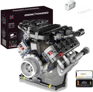 V8 Engine Building Kits That Runs with Motor - 715 Pcs Build Your Own Visible APP Controls Operation Model,8-Cylinder Transparent Design Car Engine Building Engineering Set for Adults