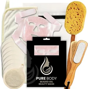 Valentine's Day Spa Gift for Women - Cold Press Beauty Mask, Foot Scrubber Mat, Bath Sponges Reusable Makeup Remover Rounds, Body and Foot Buffer Sponge Set