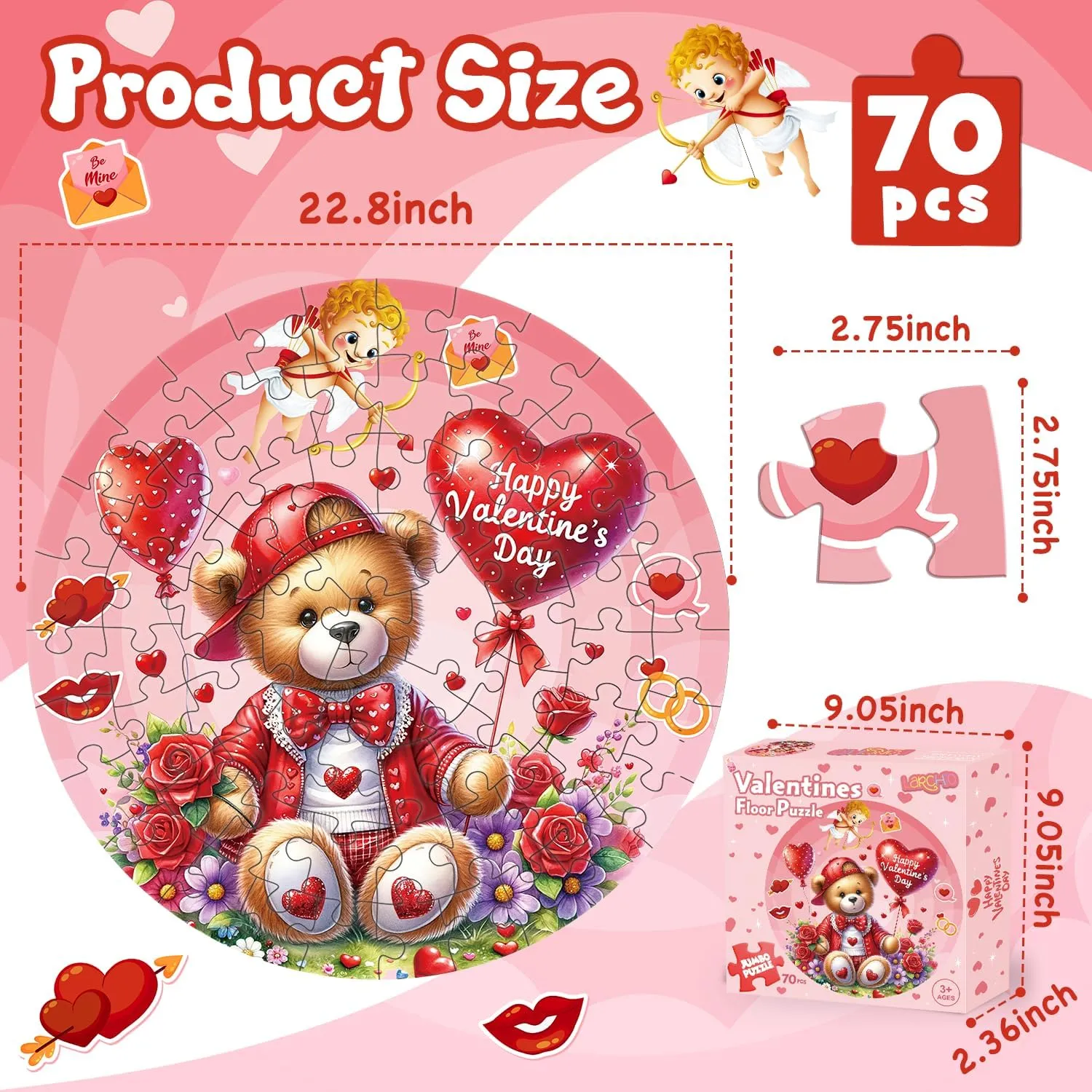 Valentines Floor Puzzles for Kids Age 4-8, Valentiens Day Gifts for Kids Classroom Exchange Gifts Love Bear and Balloons Large Jigsaw Puzzles Educational Learning Toys