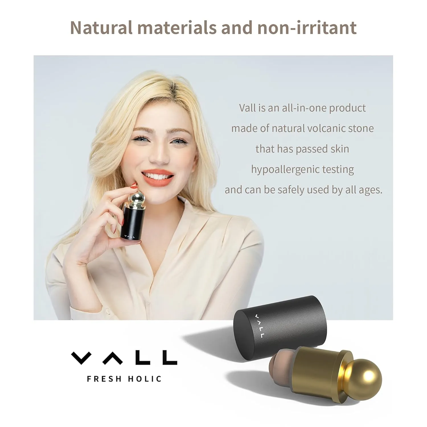 VALL Oil-Absorbing Volcanic Face Roller, Face Oil Remover, Face Massage, Reusable Face Oil Absorbing Skincare Tool [ Volcanic Stone Ball ] - Gold