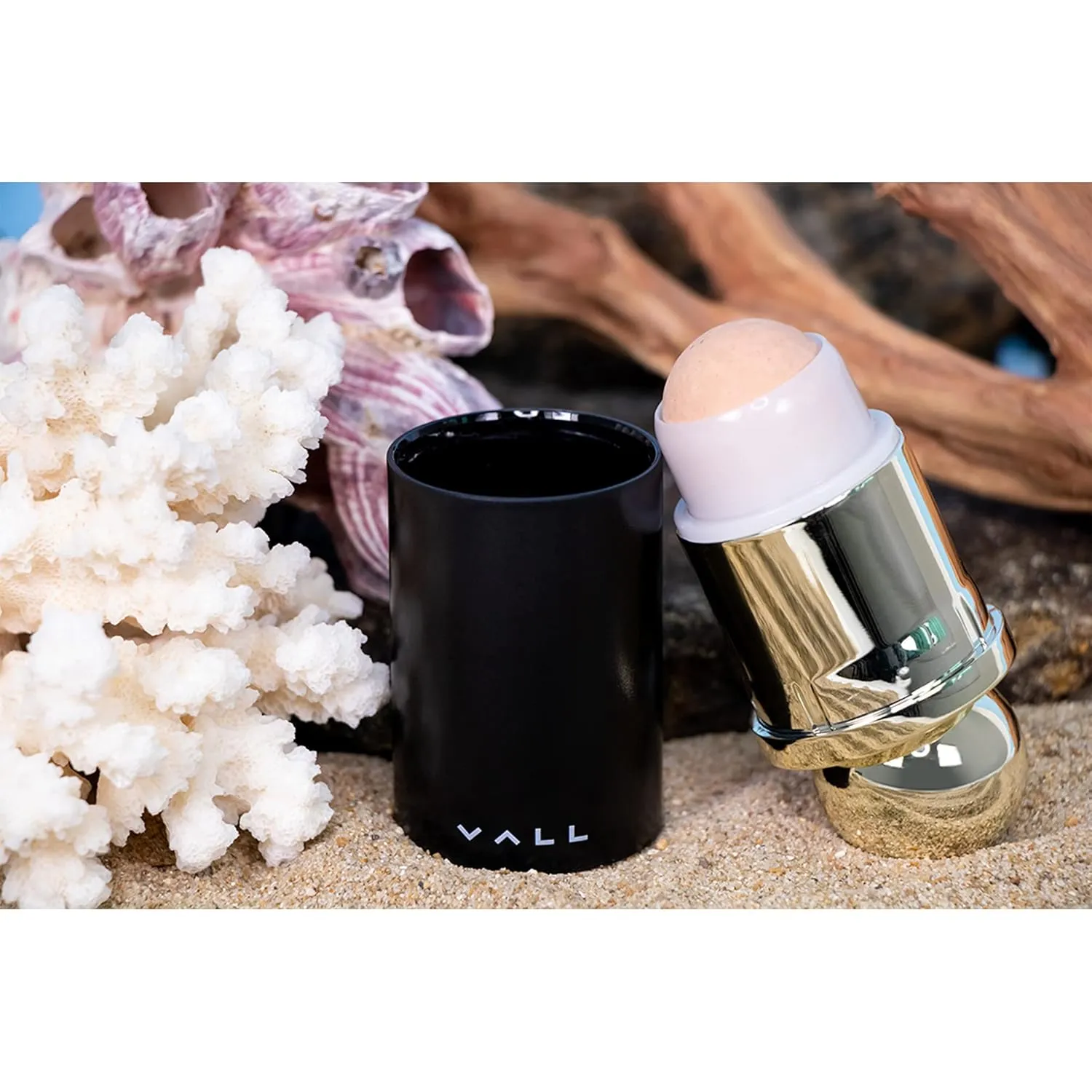 VALL Oil-Absorbing Volcanic Face Roller, Face Oil Remover, Face Massage, Reusable Face Oil Absorbing Skincare Tool [ Volcanic Stone Ball ] - Gold