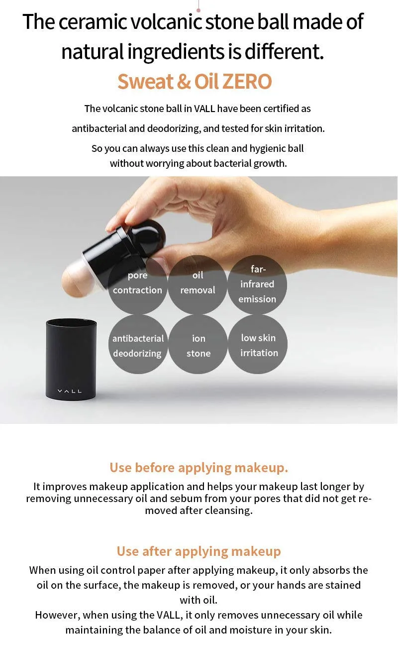 VALL Oil-Absorbing Volcanic Face Roller, Face Oil Remover, Reusable Face Oil Absorbing Skincare Tool, Pore Tightening, Enhance Elasticity - Black
