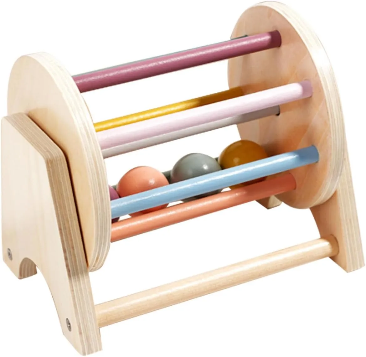 VANZACK Textile Drum for Montessori Learning Plaything with Balls Promotes Sensory Exploration Fine Motor Skills Safe Natural Wood for Home Travel