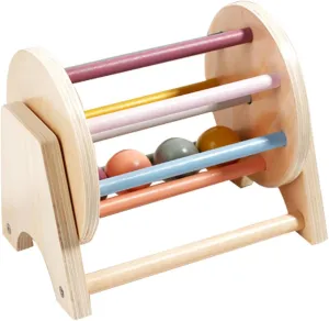 VANZACK Textile Drum for Montessori Learning Plaything with Balls Promotes Sensory Exploration Fine Motor Skills Safe Natural Wood for Home Travel