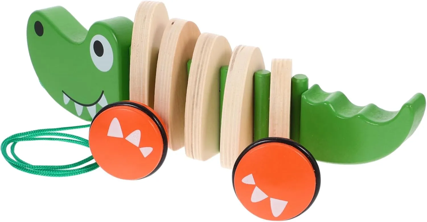 VANZACK Wooden Pull Along Car Shape Educational Waddling Walker for Safe Enhance Balance and Coordination Skills