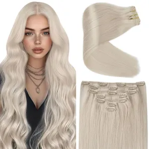 Ve Sunny Human Hair Clip in Extensions Blonde Clip in Hair Extensions Platinum Blonde Human Hair Extensions Clip ins Elegant Clip in Human Hair Extensions Add Hair Length 7pcs 120g 22inch