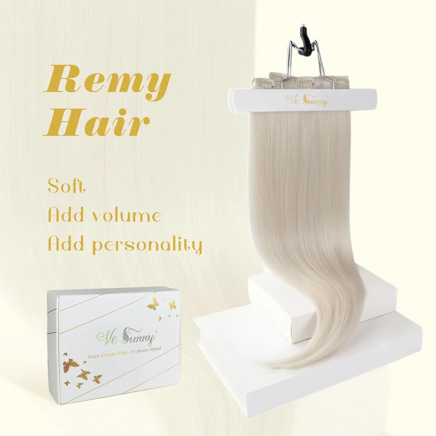 Ve Sunny Human Hair Clip in Extensions Blonde Clip in Hair Extensions Platinum Blonde Human Hair Extensions Clip ins Elegant Clip in Human Hair Extensions Add Hair Length 7pcs 120g 22inch