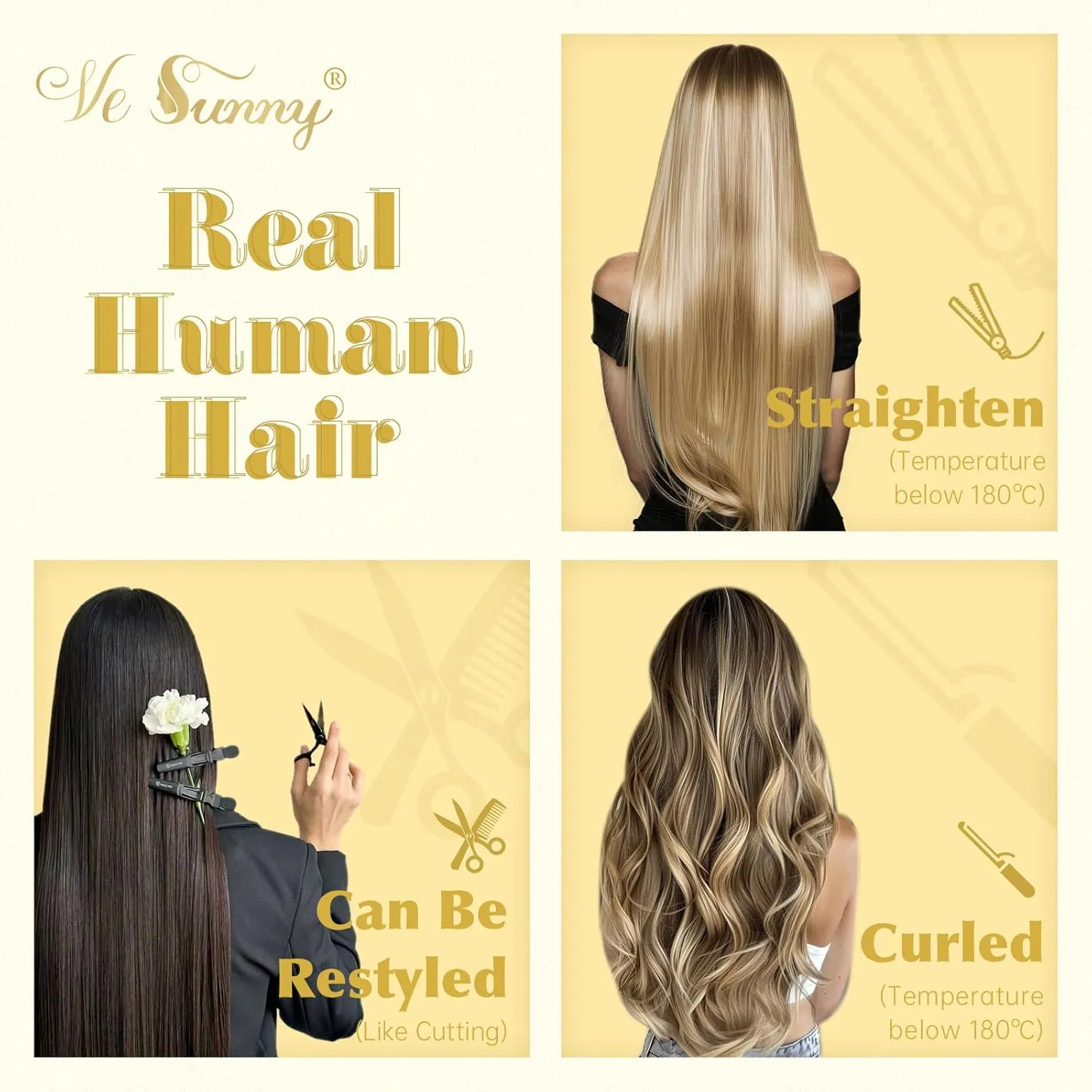 Ve Sunny Human Hair Clip in Extensions Blonde Clip in Hair Extensions Platinum Blonde Human Hair Extensions Clip ins Elegant Clip in Human Hair Extensions Add Hair Length 7pcs 120g 22inch