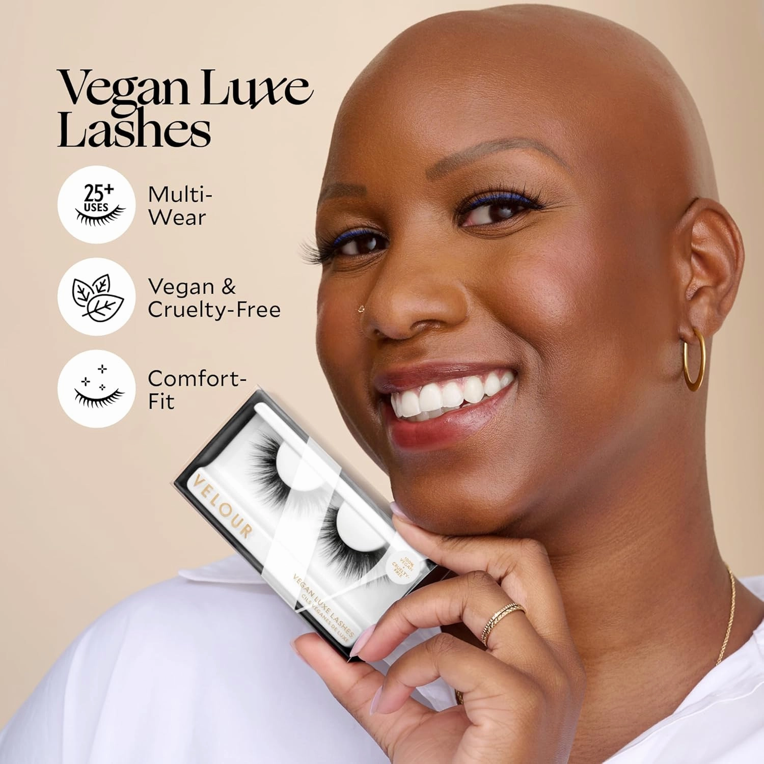 Velour Vegan Luxe Eyelashes, Luxurious Natural False Lashes, Lightweight, Reusable, Handmade Fake Lash Extensions, Wear up to 25 Times, 100% Vegan Mink, Soft and Comfortable, All Eye Shapes