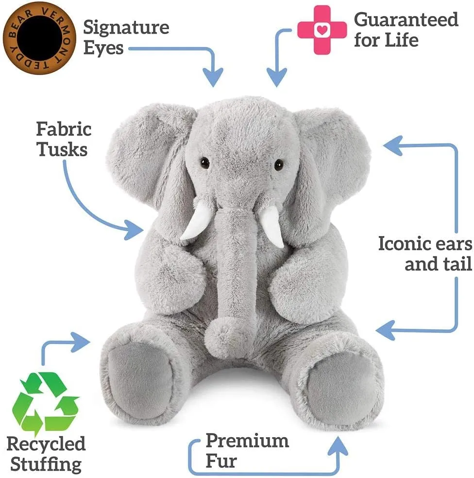 Vermont Teddy Bear Giant Elephant Stuffed Animal – 4 Foot Big Stuffed Elephant Plush from Giant Cuddle Collection Collectible Plushie for All Ages – Finished in The USA