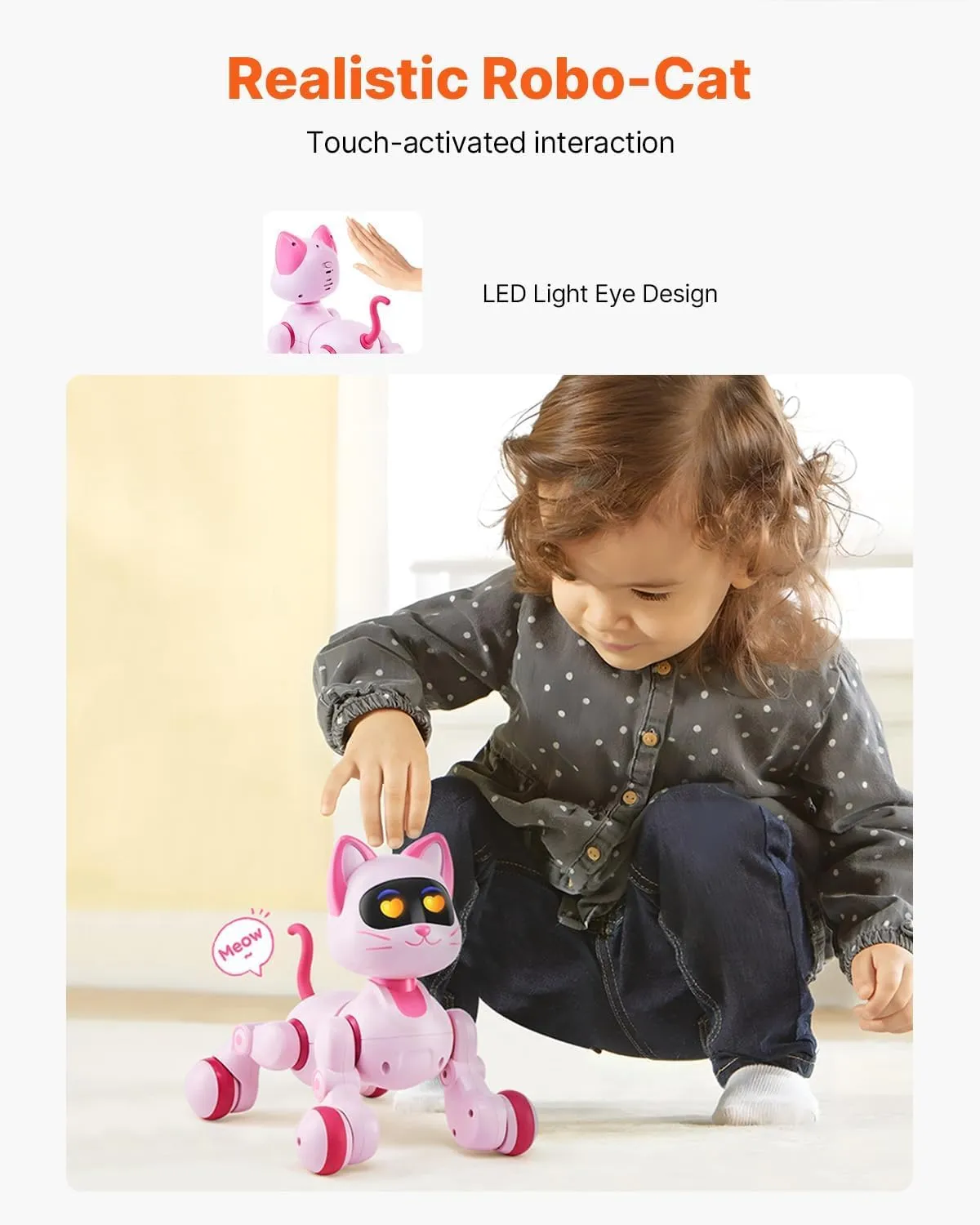 VEVOR Remote Control Robot Cat Toy, RC Cat Programmable Smart Interactive Robotic Pet for Kids with Touch Control, Walking Singing Dancing Robot Toy for 3 Years Old and Up, Boys and Girls