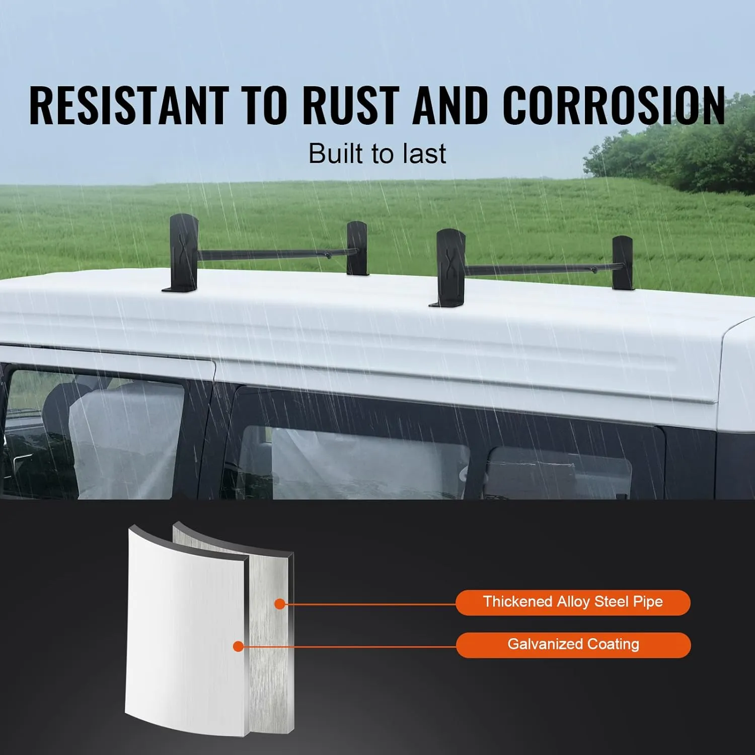 VEVOR Van Roof Ladder Rack - 35.8"-52.4" Adjustable Roof Rack, 500 LBS Capacity Alloy Steel, Drilling Mount for Minivans, Black
