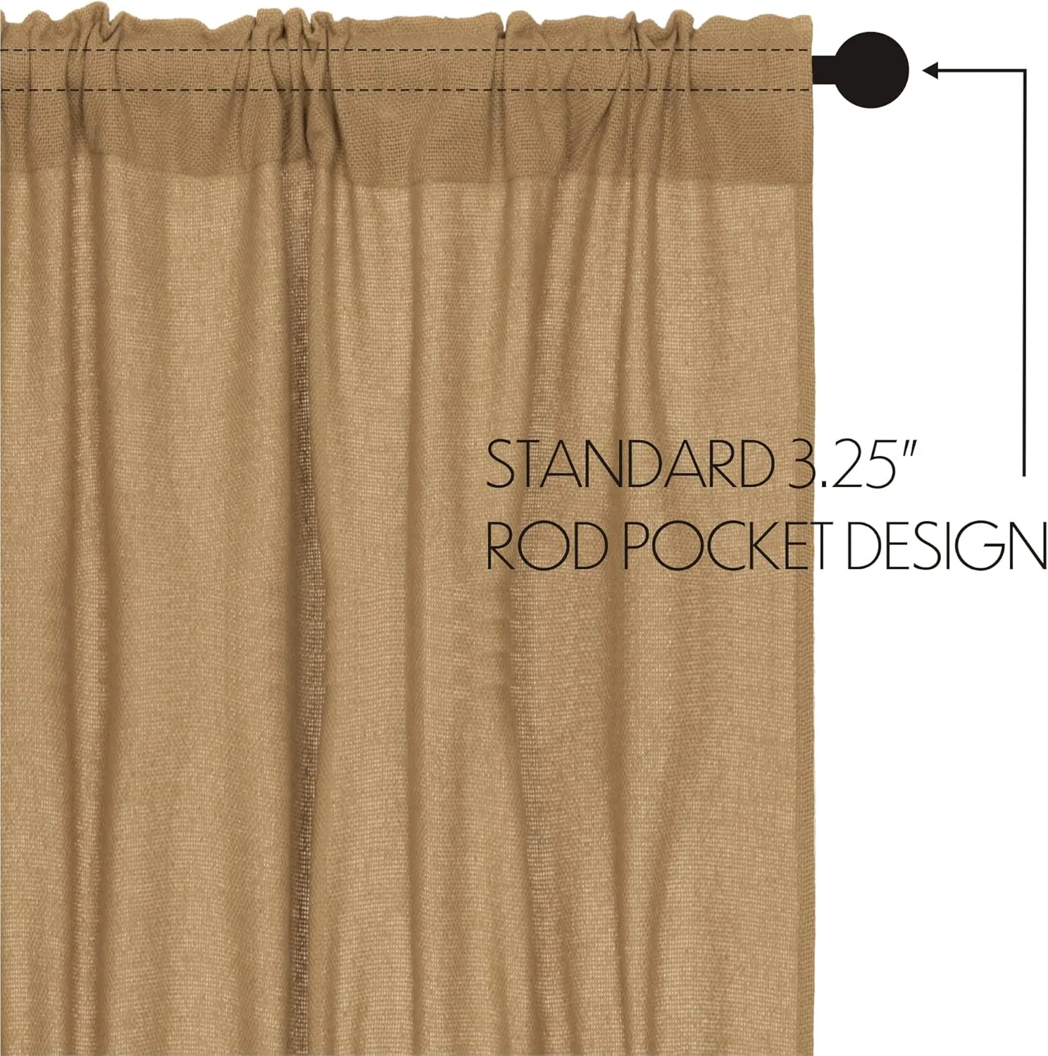 VHC Brands Burlap Natural Farmhouse Primitive Curtains Solid Color Tier Set of 2 36x36