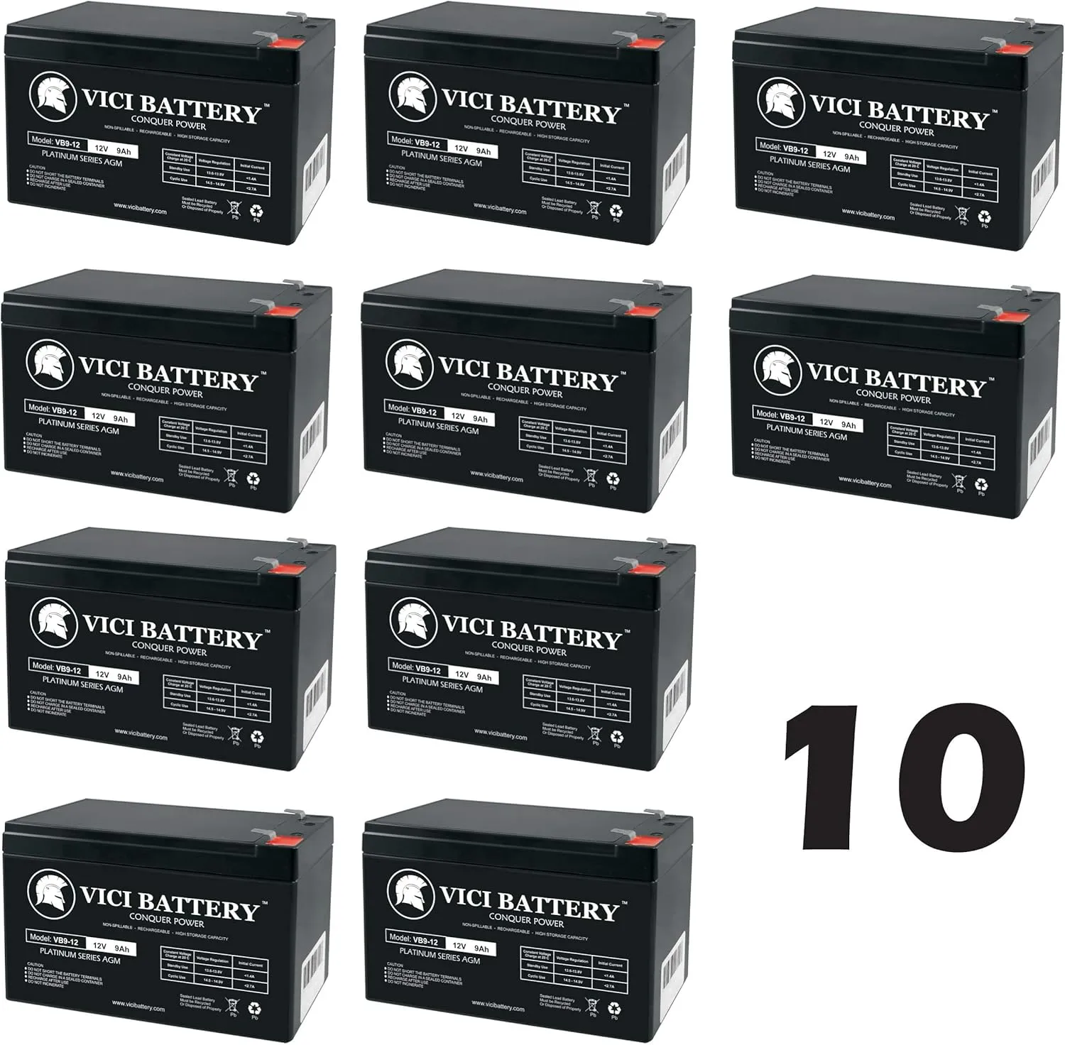 VICI Battery 12V 9Ah SLA Battery for FoxPro 12v External Power Kit - 10 Pack Brand Product