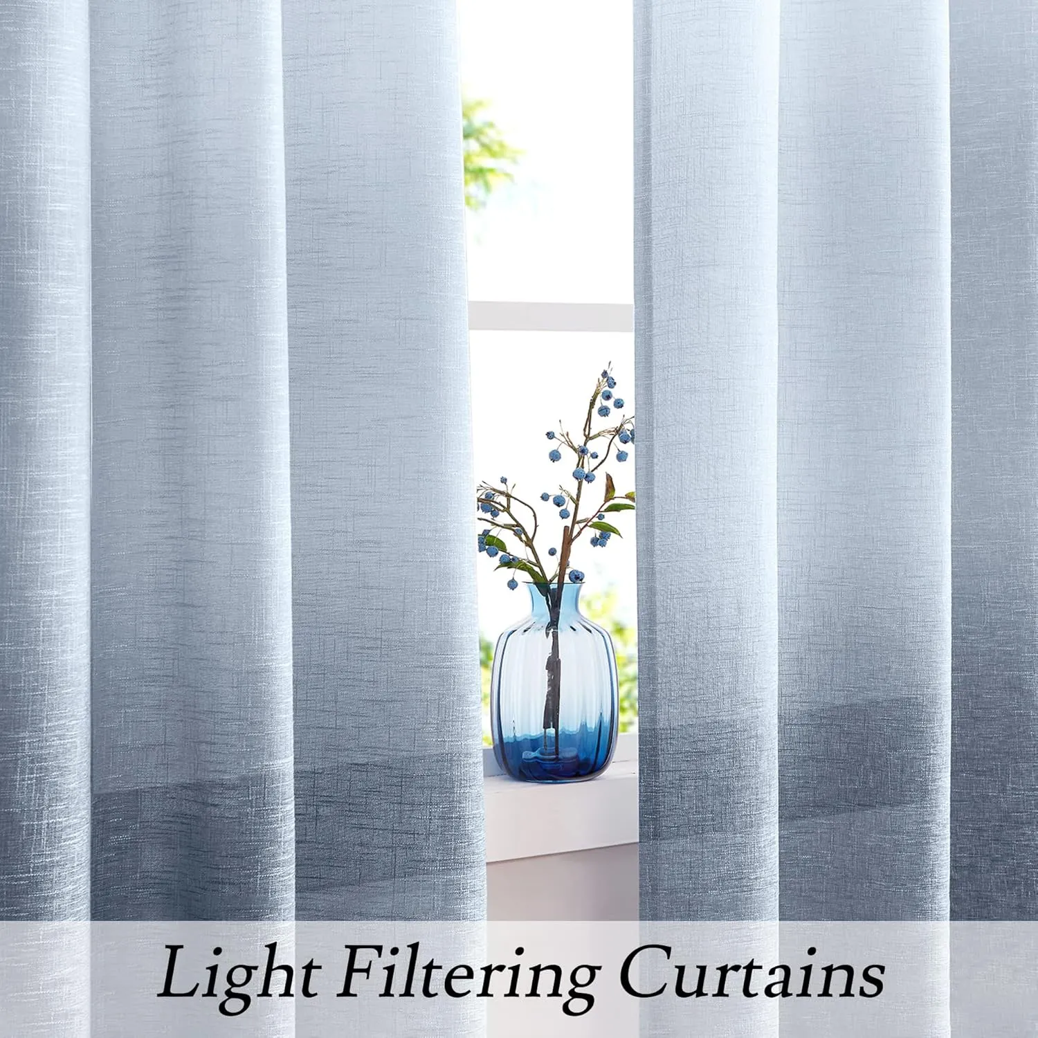 Vision Home Ombre Semi Sheer Curtains Linen Textured Gradient Indigo and Cream White Living Room Curtains Panels Rod Pocket Two Tones Light Filtering Drapes for Bedroom,50" Wx108 L Each,Set of 2