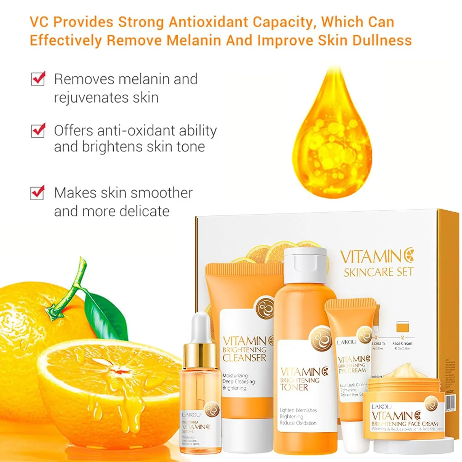 Vitamin C Skin Care Set, Girls Skincare Gift Set With Cleanser, Toner, Face Serum, Face & Eye Cream, Skin Care For Teens 10-12, Lasting Moisturizing Travel Skincare Set For Women