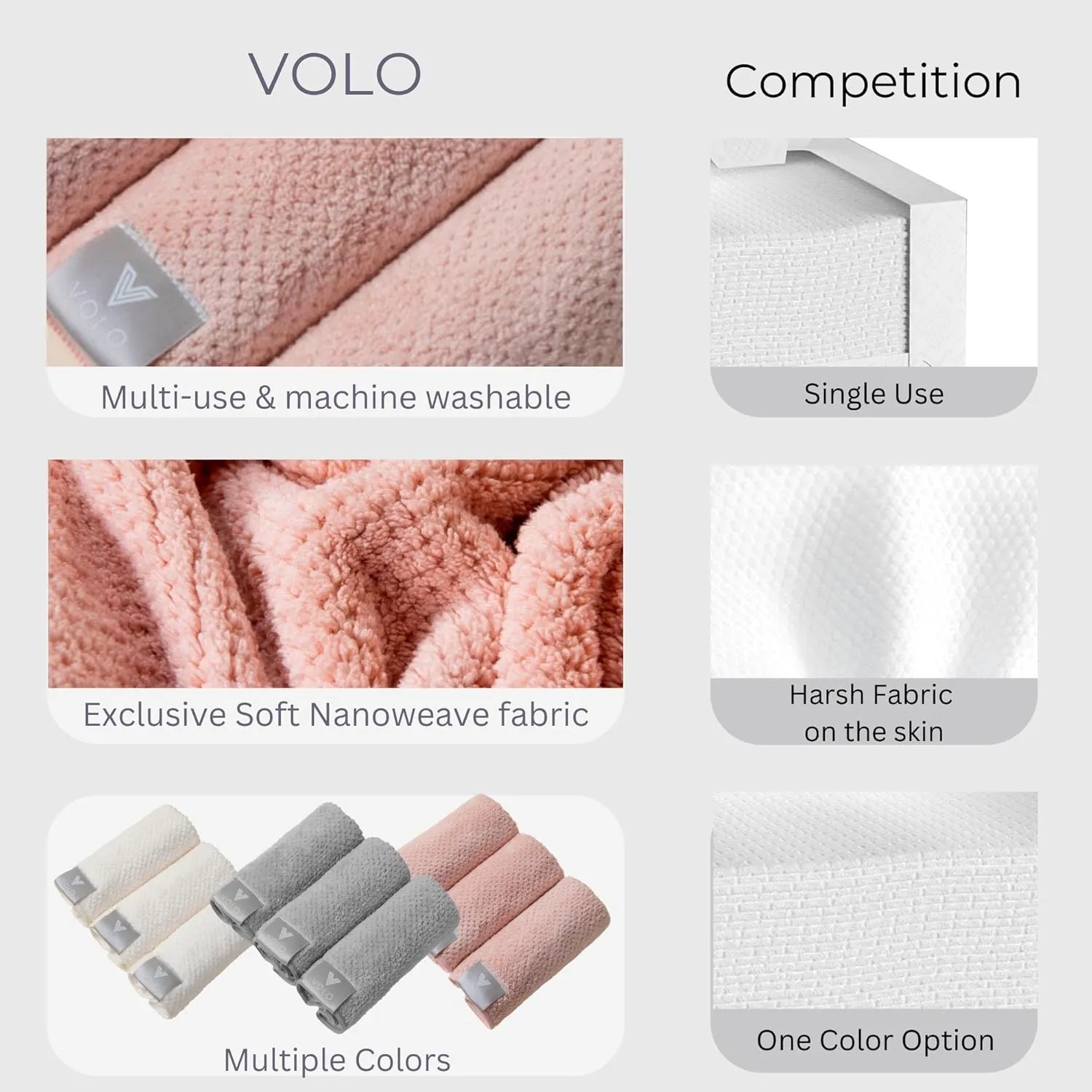 VOLO Hero Cloud Pink Face Towel | Reusable Facial Wash Cloths | Makeup Remover & Post Shower Washcloths | Ultra Soft, Absorbent, Gentle, Fast Drying Nanoweave Fabric Face Towels | Microfiber 3PK