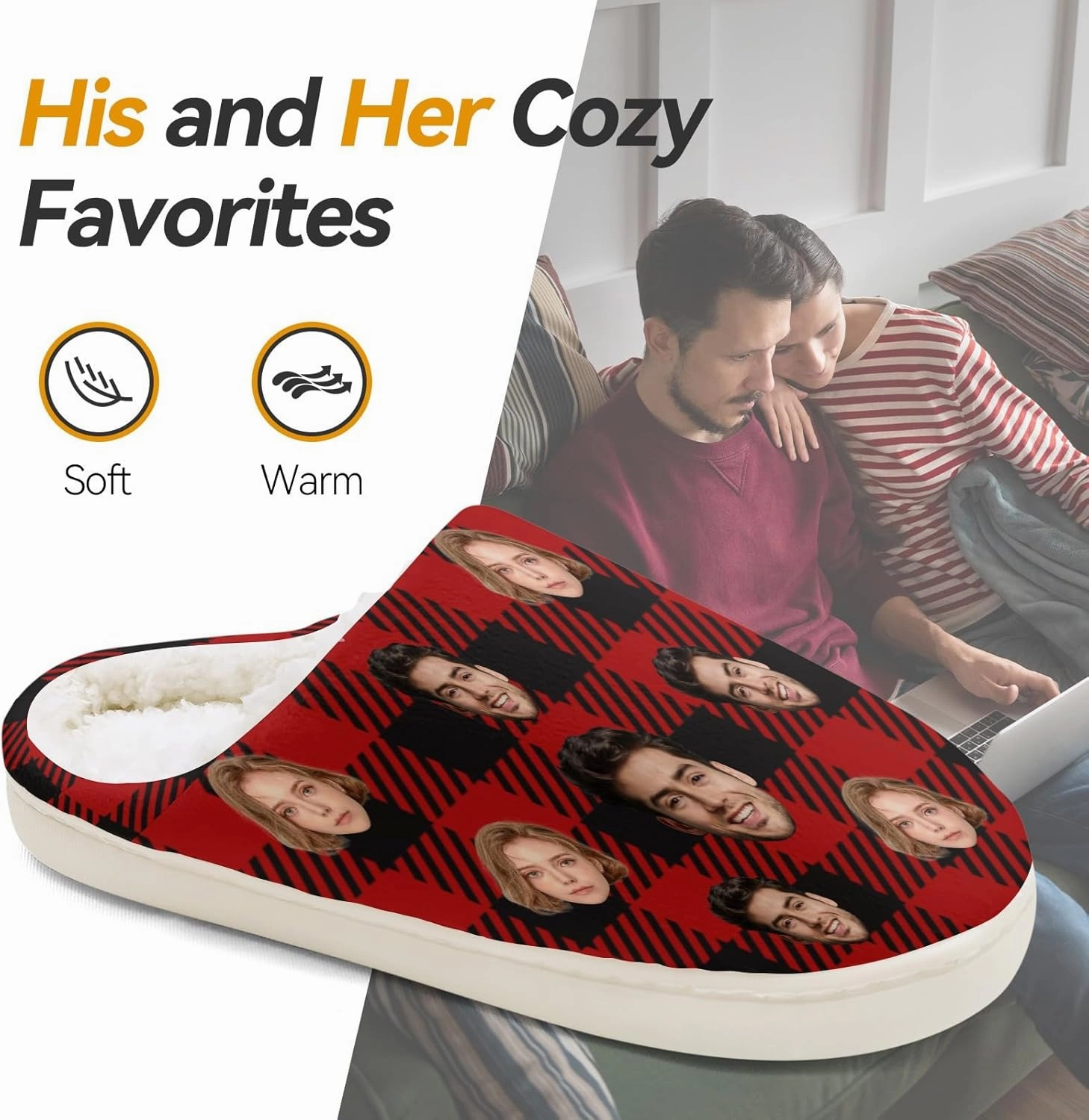 Voltexia Custom Slippers with Photo Personalized Photo House Slippers for Women Men Fluffy Customized Slippers Gifts