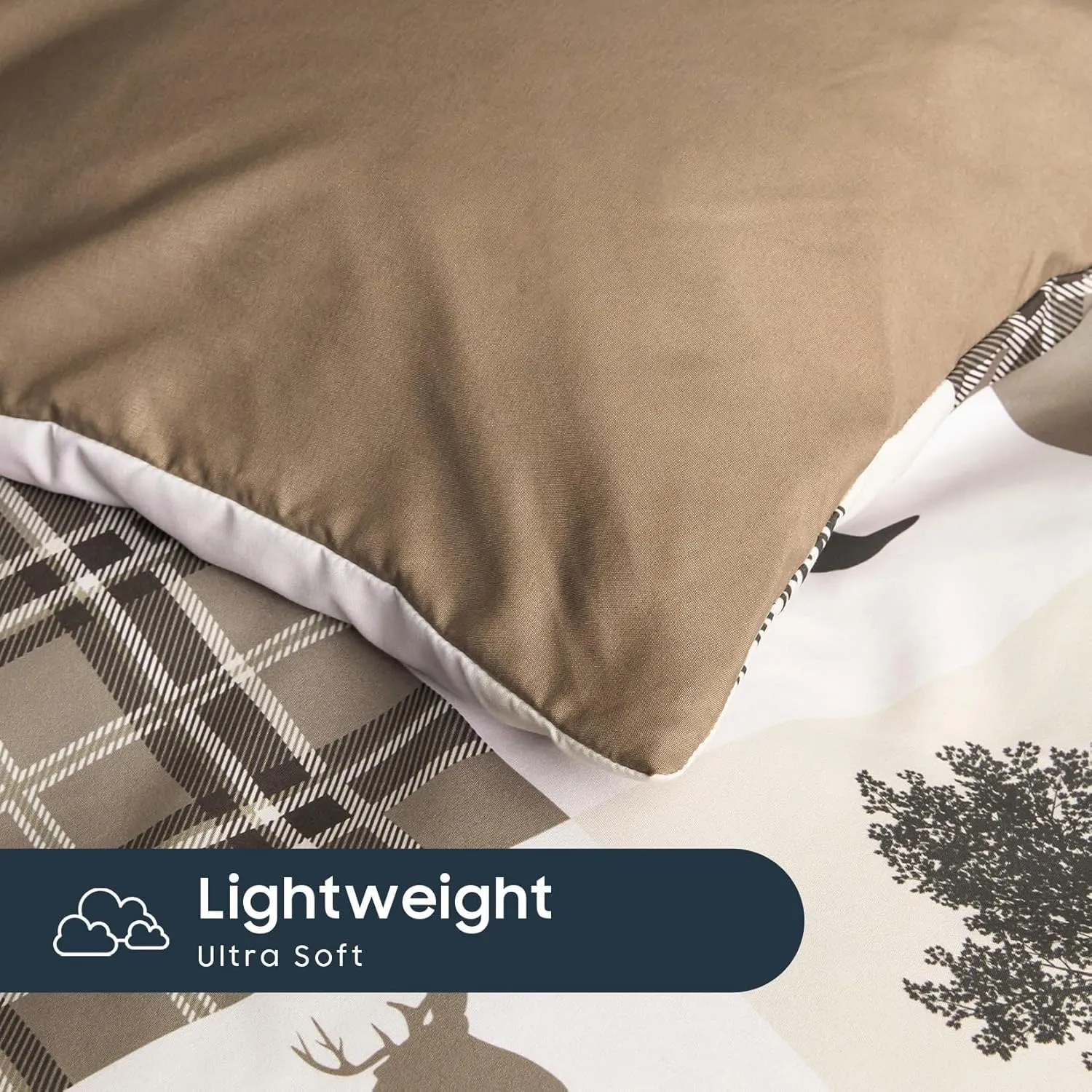 Wake In Cloud - Rustic Comforter Set with Sheets, Cabin Lodge Christmas Bear Moose Deer Wildlife Western Patchwork Country, 7 Pieces Bed in a Bag, Tan Brown, Queen Size