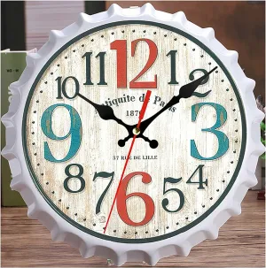 Wall Clock Wall Clocks Silent Non- Vintage Beer Lid Style Wall Clock, 14 Inch Battery Powered Quartz Wall Clock, Silent Battery Operated Creative Decor Wall Clocks for Kitchendecorative ( Color : B )