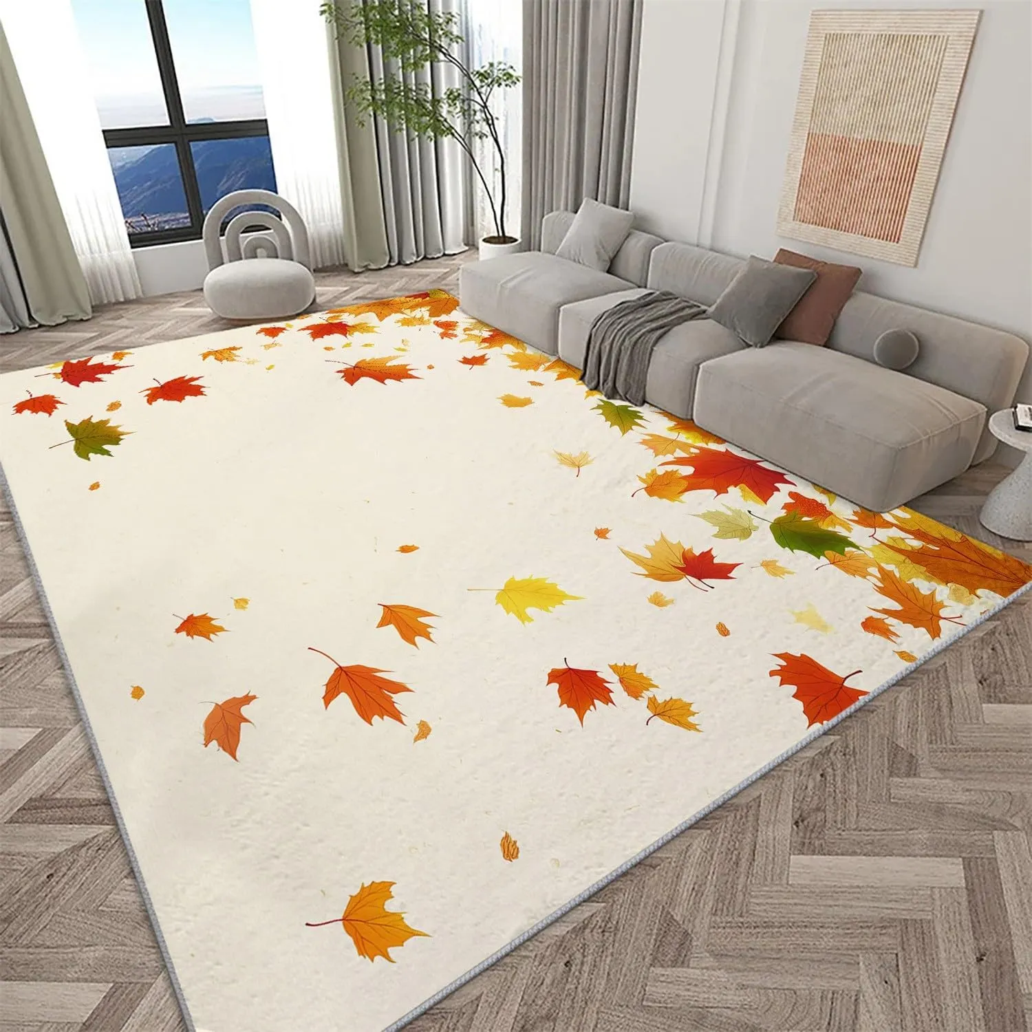 Washable Area Rugs for Bedroom Living Room 2 x 3 ft, Fluffy Plant Maple Leaf Painted Texture Rug Non-Slip Carpet for Kids Boys Girls Teen Dorm Nursery Decor, Soft Minimalism Indoor Bedside Carpets