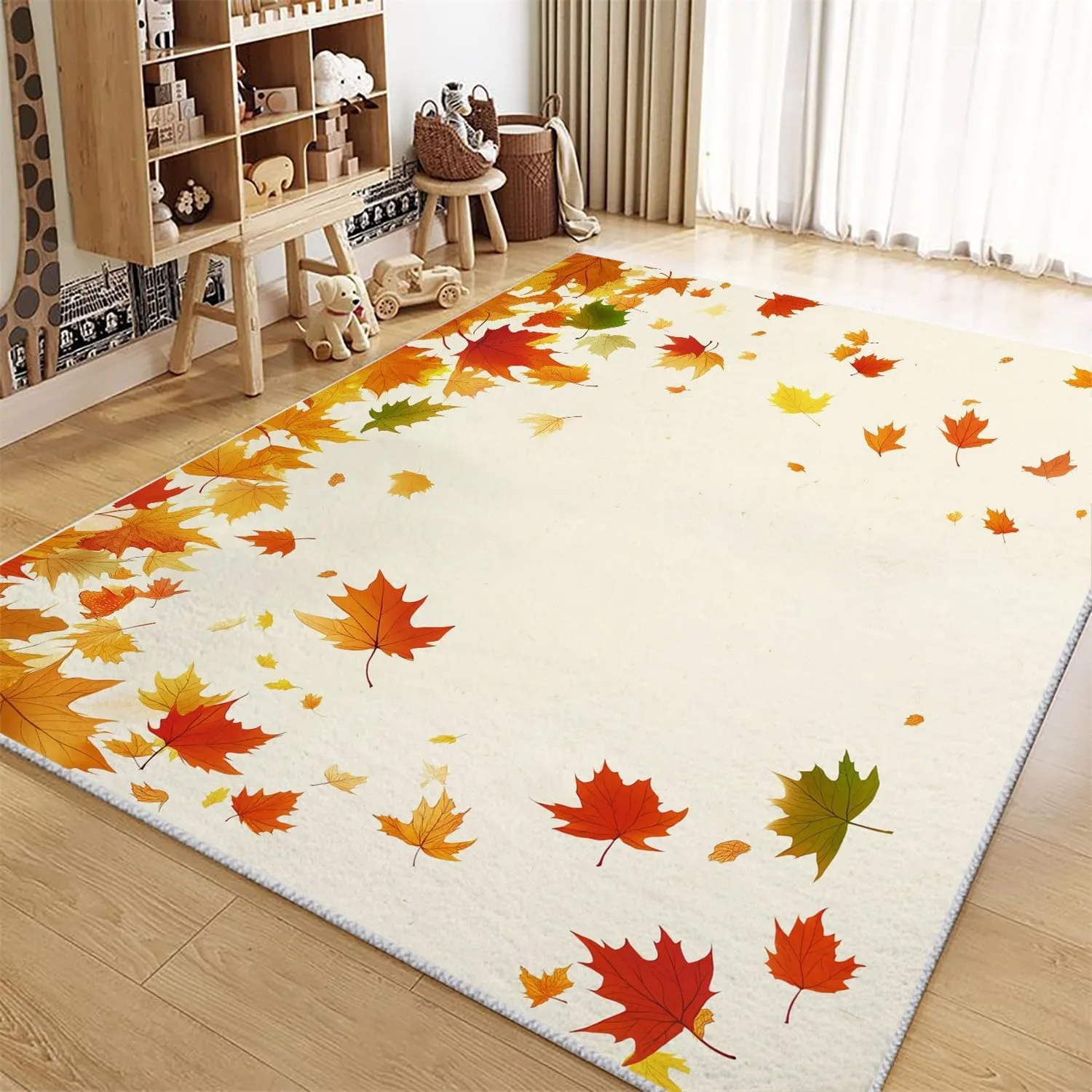 Washable Area Rugs for Bedroom Living Room 2 x 3 ft, Fluffy Plant Maple Leaf Painted Texture Rug Non-Slip Carpet for Kids Boys Girls Teen Dorm Nursery Decor, Soft Minimalism Indoor Bedside Carpets