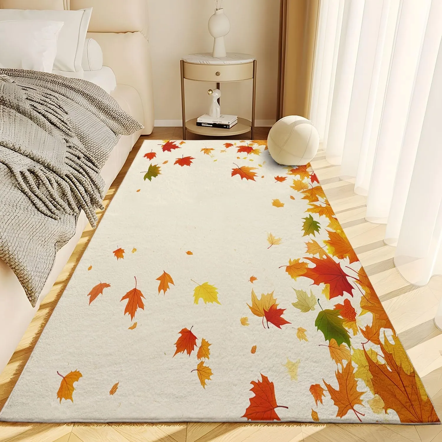 Washable Area Rugs for Bedroom Living Room 2 x 3 ft, Fluffy Plant Maple Leaf Painted Texture Rug Non-Slip Carpet for Kids Boys Girls Teen Dorm Nursery Decor, Soft Minimalism Indoor Bedside Carpets