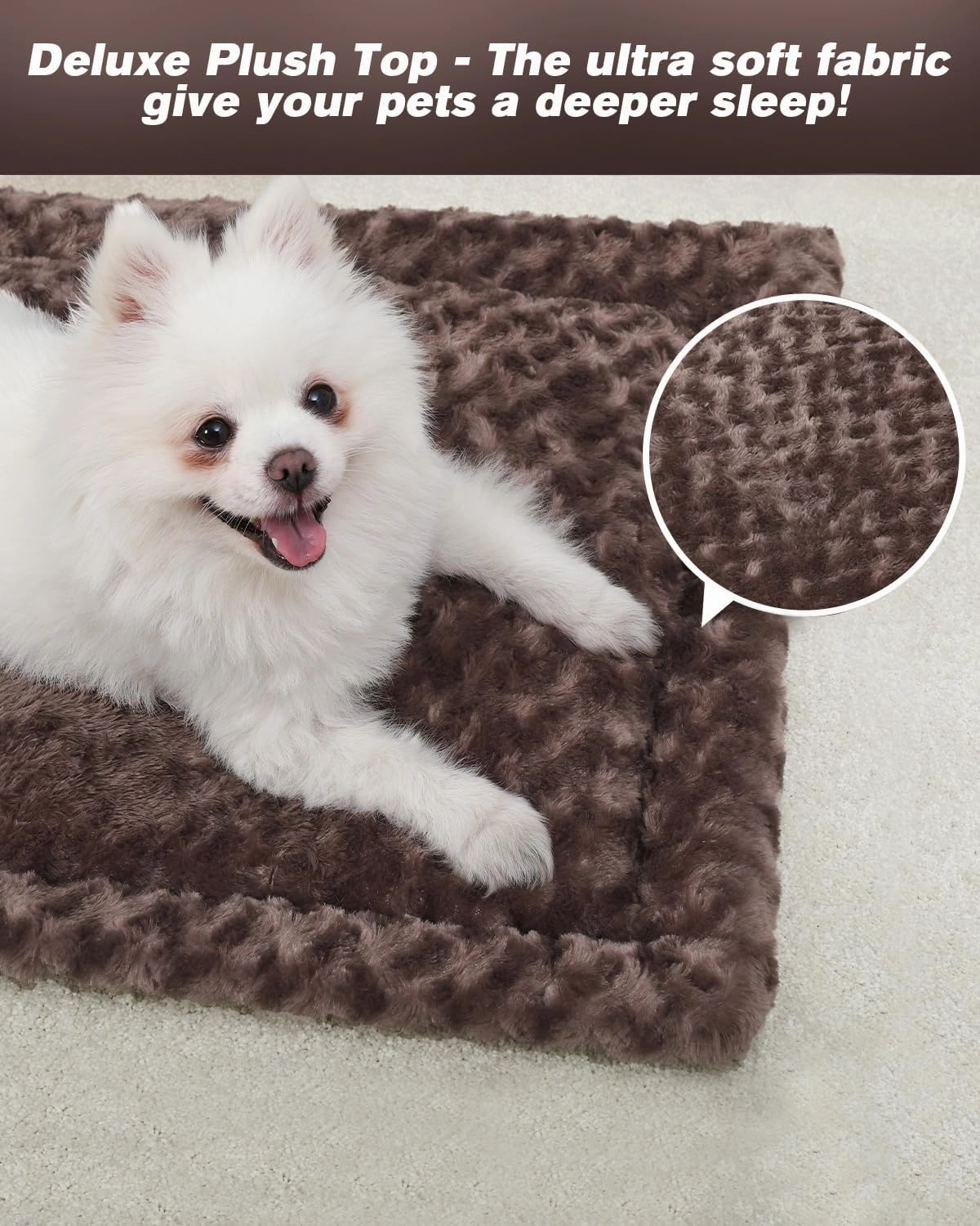 Washable Dog Bed Mat Reversible Dog Crate Pad Soft Fluffy Pet Kennel Beds Dog Sleeping Mattress for Large Jumbo Medium Small Dogs, 35 x 22 Inch, Brown