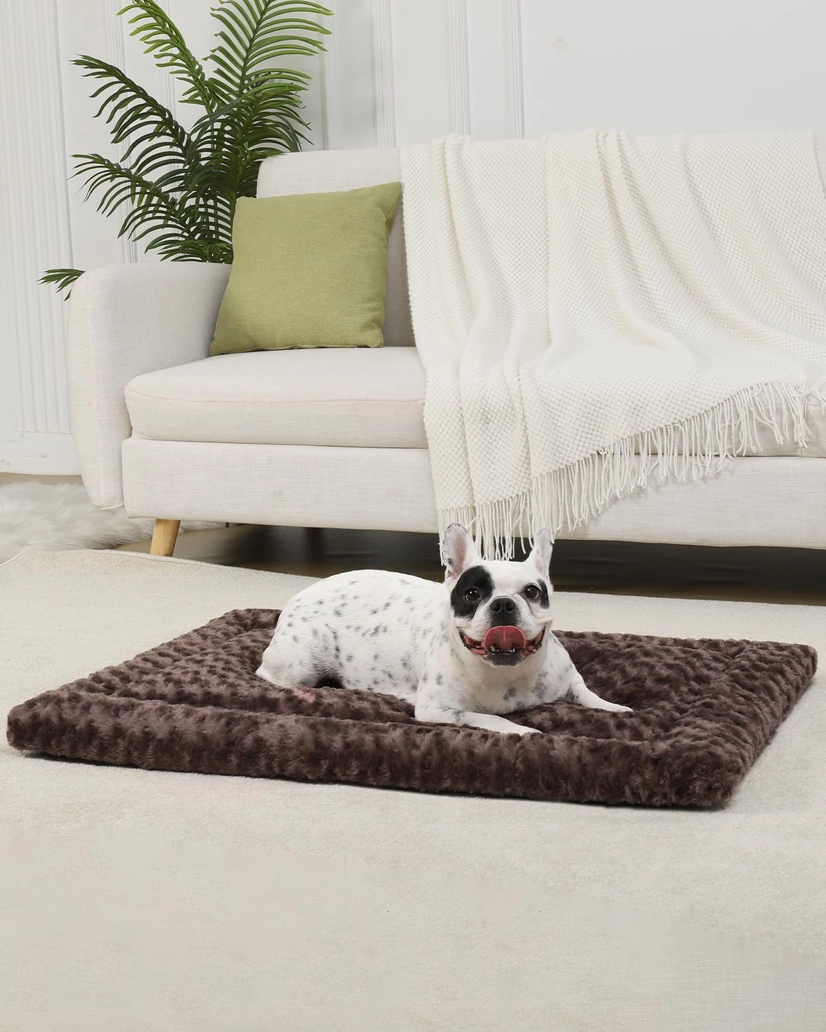Washable Dog Bed Mat Reversible Dog Crate Pad Soft Fluffy Pet Kennel Beds Dog Sleeping Mattress for Large Jumbo Medium Small Dogs, 35 x 22 Inch, Brown