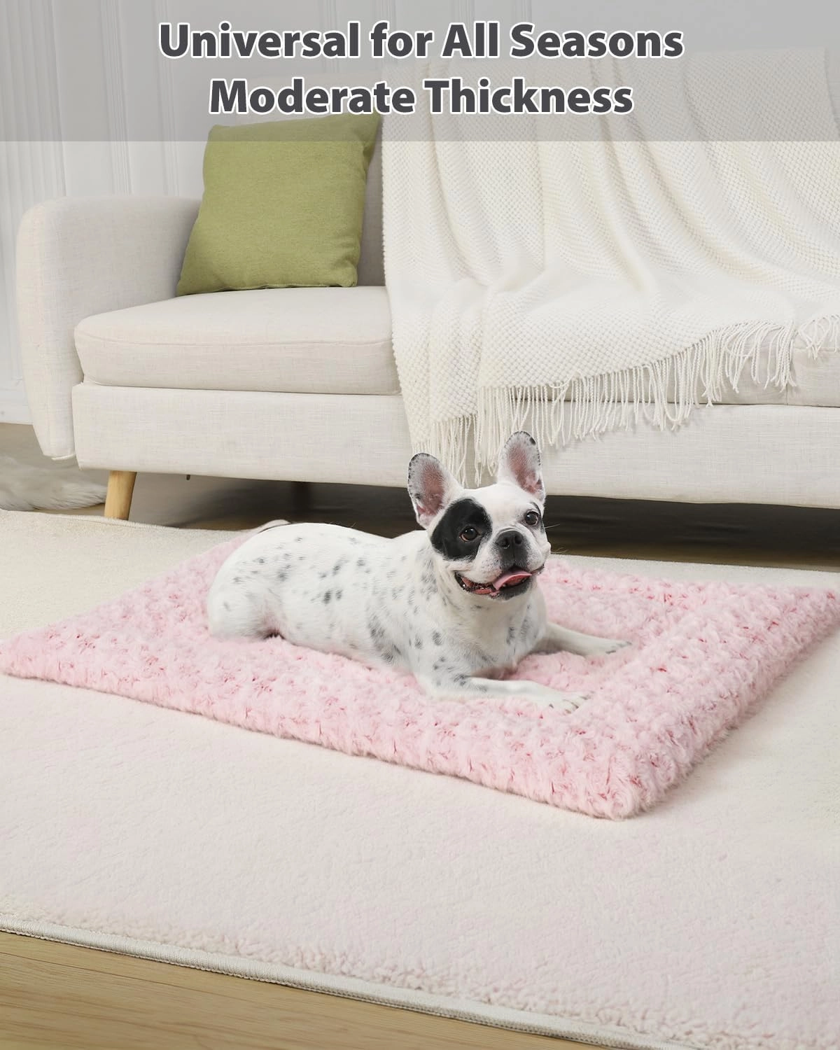 Washable Dog Bed Mat Reversible Dog Crate Pad Soft Fluffy Pet Kennel Beds Dog Sleeping Mattress for Large Jumbo Medium Small Dogs, 35 x 22 Inch, Pink