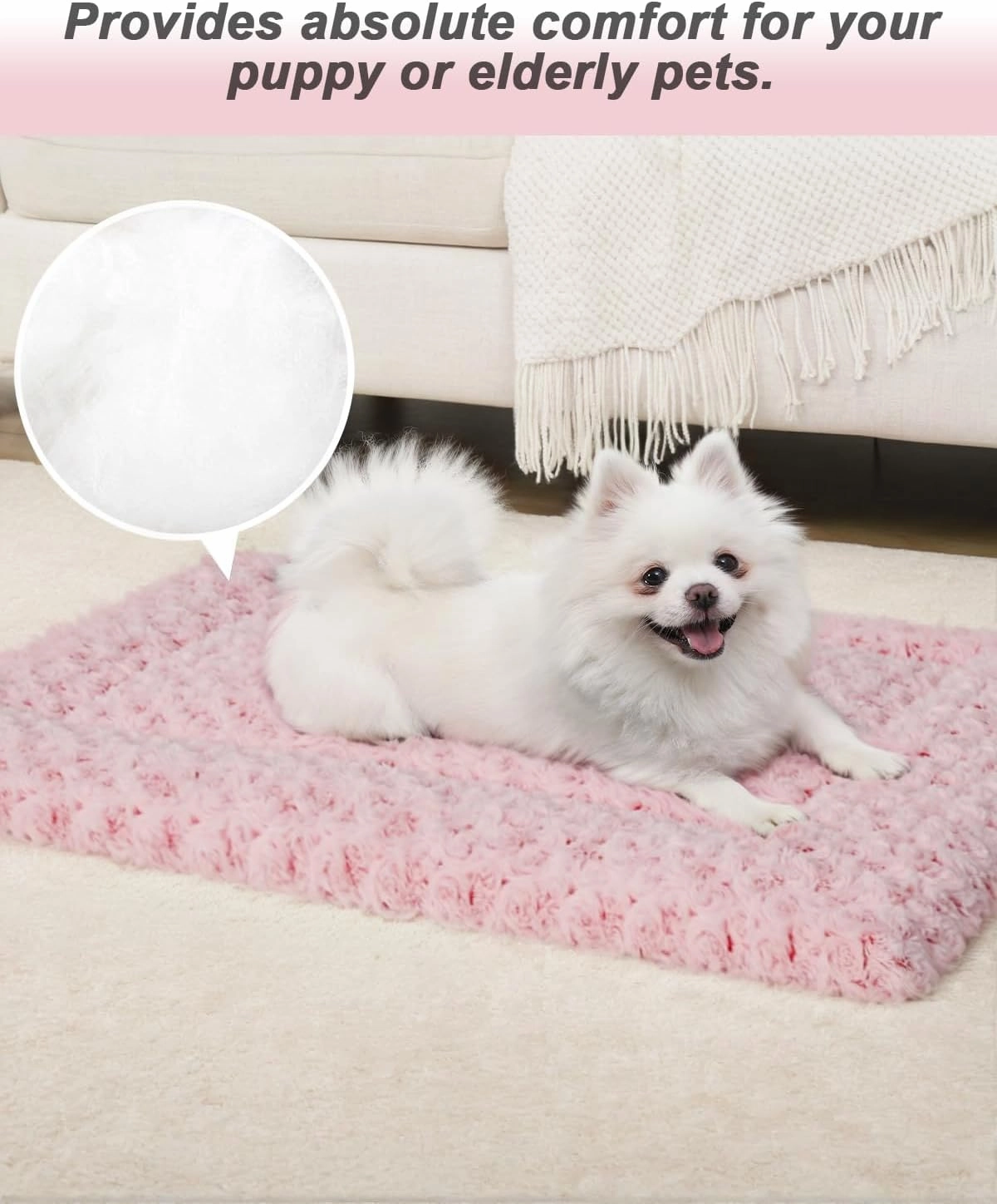 Washable Dog Bed Mat Reversible Dog Crate Pad Soft Fluffy Pet Kennel Beds Dog Sleeping Mattress for Large Jumbo Medium Small Dogs, 35 x 22 Inch, Pink