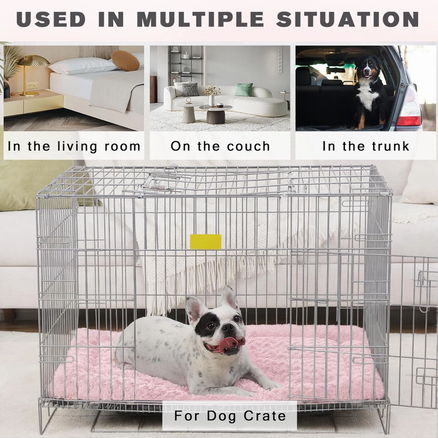 Washable Dog Bed Mat Reversible Dog Crate Pad Soft Fluffy Pet Kennel Beds Dog Sleeping Mattress for Large Jumbo Medium Small Dogs, 35 x 22 Inch, Pink