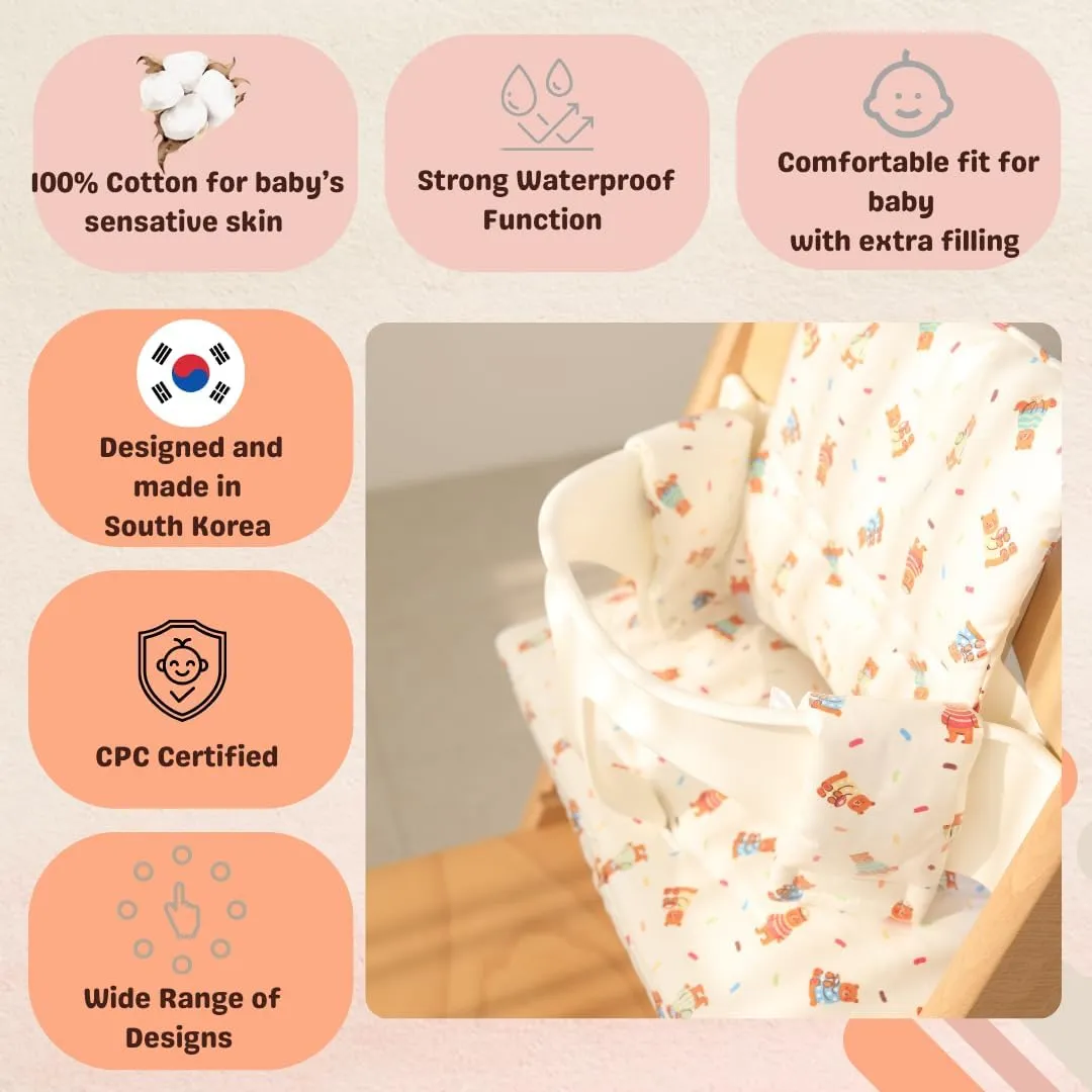 Waterproof & Compatible Stokke Tripp Trapp Cushion Set - Easy to Clean Newborn Set - 100% Cotton High Chair Cushion Set (Teddy Bear / 49.5 Counts)