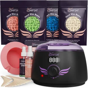 Waxing kit for women, Digital Hard Wax Warmer with 4 Packs of Natural Wax Beans (14.1oz), Silicone Bowl and Waxing Accessories, Professional for Bikini, Face, Brazilian, Body and Home Salon - Black
