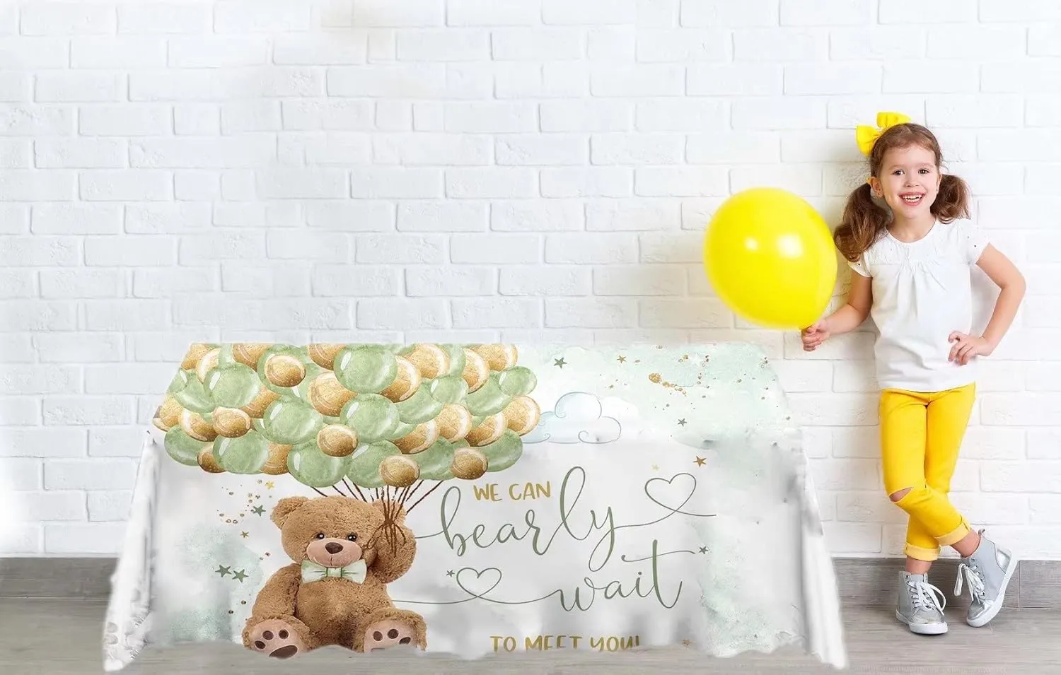 We Can Bearly Wait to Meet You Bear Tablecloth for Baby Shower,Pastel Mint Green Neutral Teddy Bear Babyshower Table Covers,Rectangle Table Decors,102x62 Inches ZB-1074