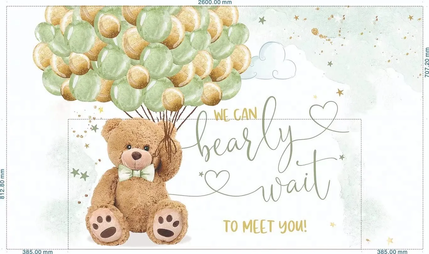 We Can Bearly Wait to Meet You Bear Tablecloth for Baby Shower,Pastel Mint Green Neutral Teddy Bear Babyshower Table Covers,Rectangle Table Decors,102x62 Inches ZB-1074