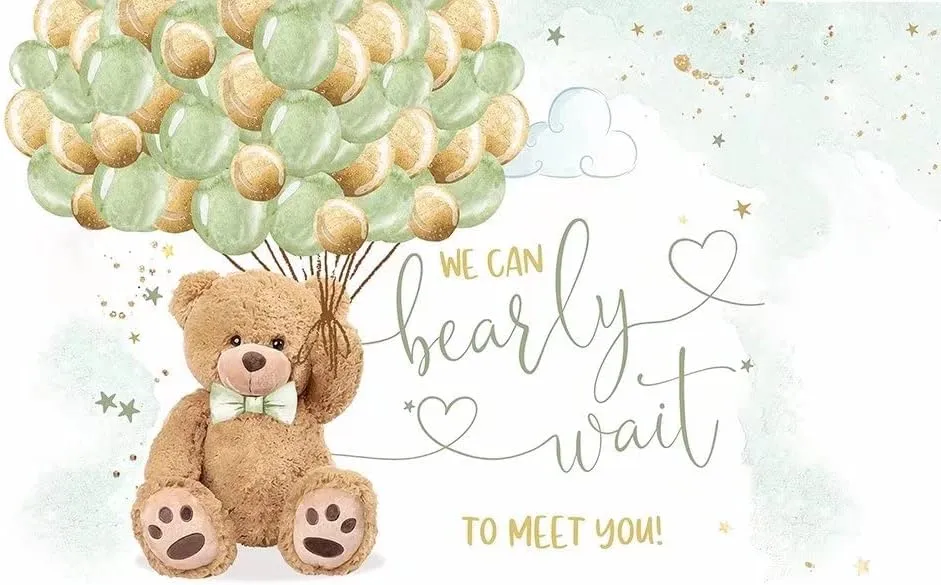 We Can Bearly Wait to Meet You Bear Tablecloth for Baby Shower,Pastel Mint Green Neutral Teddy Bear Babyshower Table Covers,Rectangle Table Decors,102x62 Inches ZB-1074