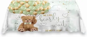 We Can Bearly Wait to Meet You Bear Tablecloth for Baby Shower,Pastel Mint Green Neutral Teddy Bear Babyshower Table Covers,Rectangle Table Decors,102x62 Inches ZB-1074